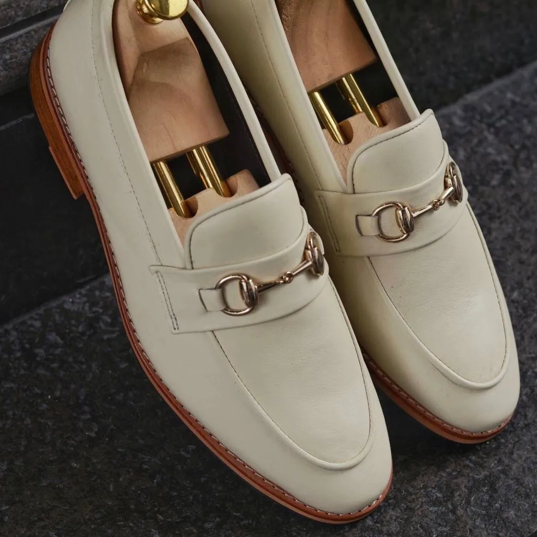 702 Horsebit Loafer MattCream - Wooden Soles