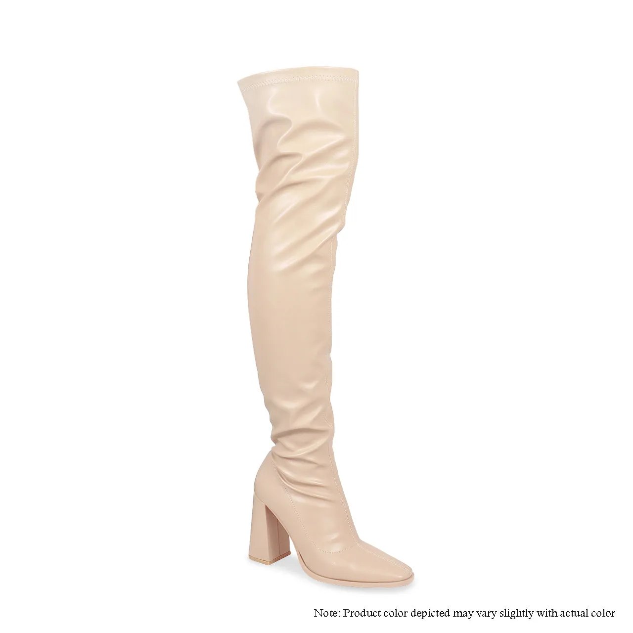 ALEX-3 SUBTLE SQUARE TOE MID CHUNKY HEEL THIGH HIGH BOOTS -NUDE PU