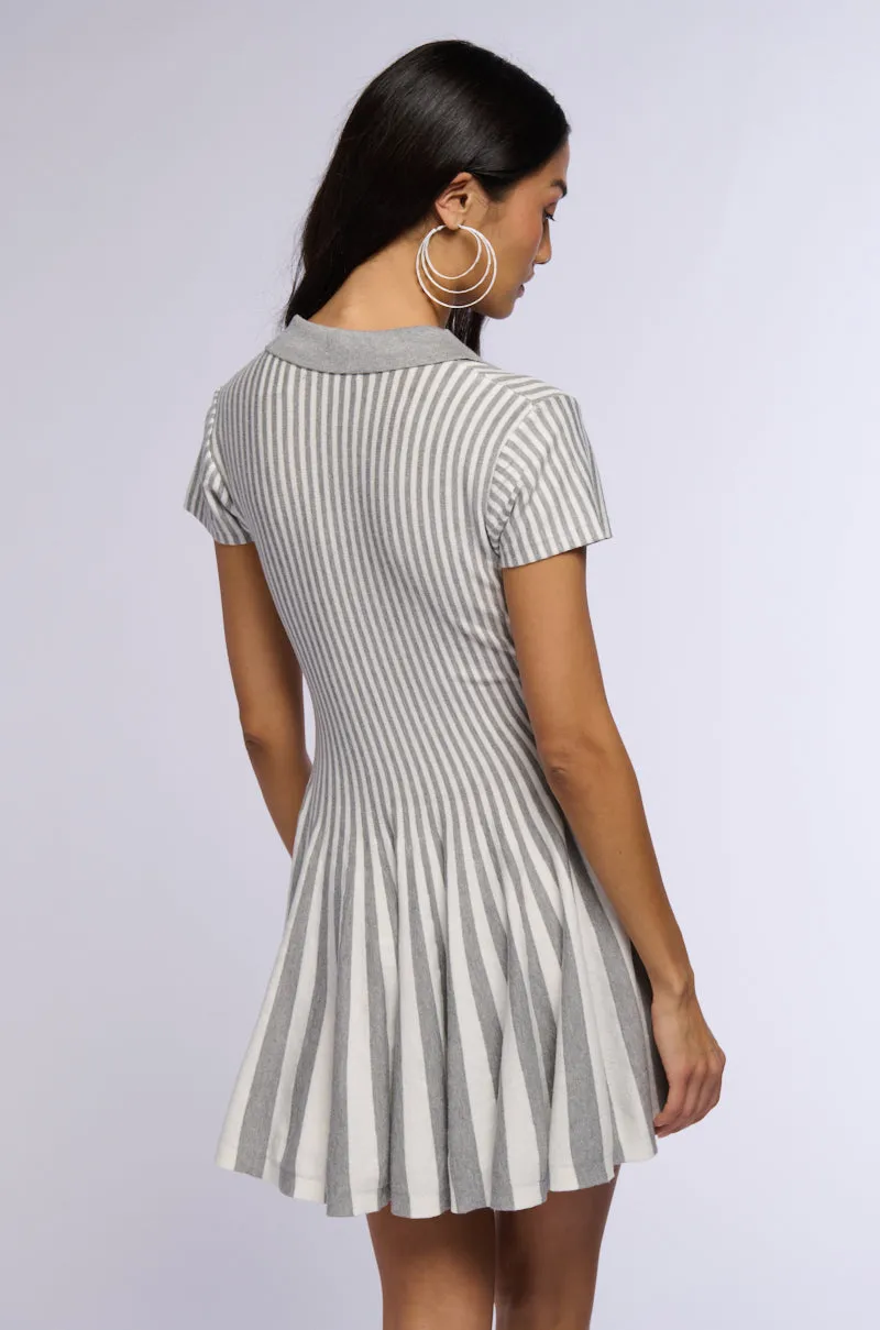 ALINA PLEATED KNIT FIT AND FLARE MINI DRESS