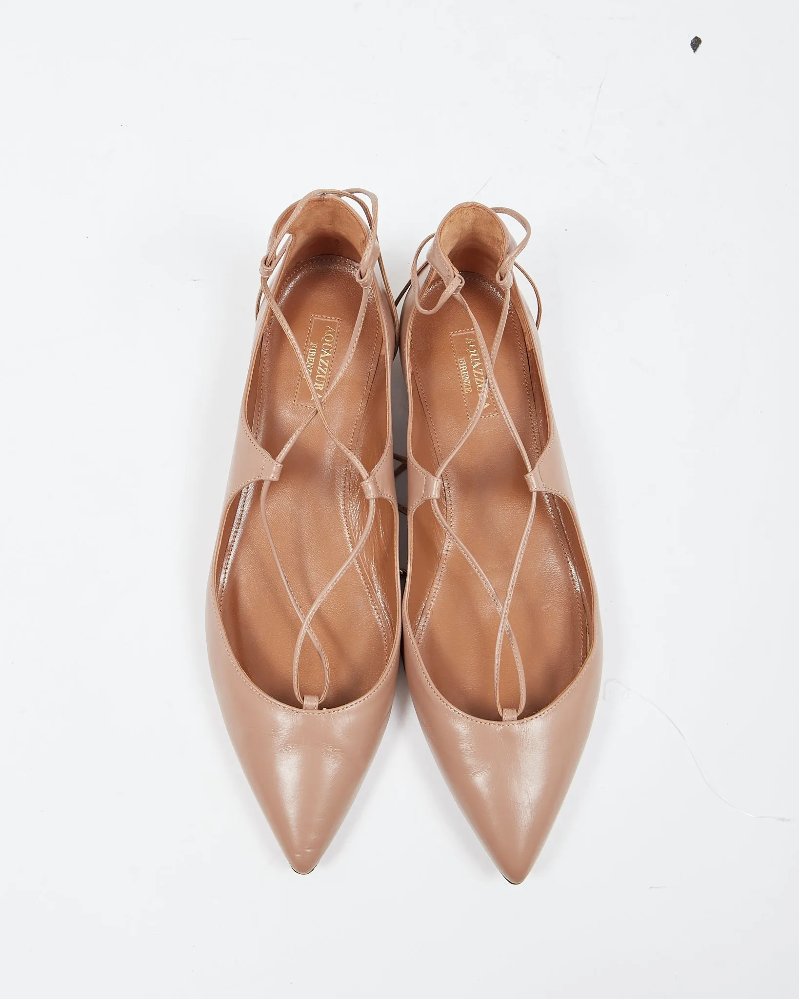 Aquazzura Beige Leather Christy Lace Up Flats - 39.5