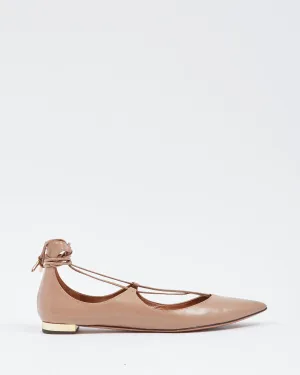 Aquazzura Beige Leather Christy Lace Up Flats - 39.5