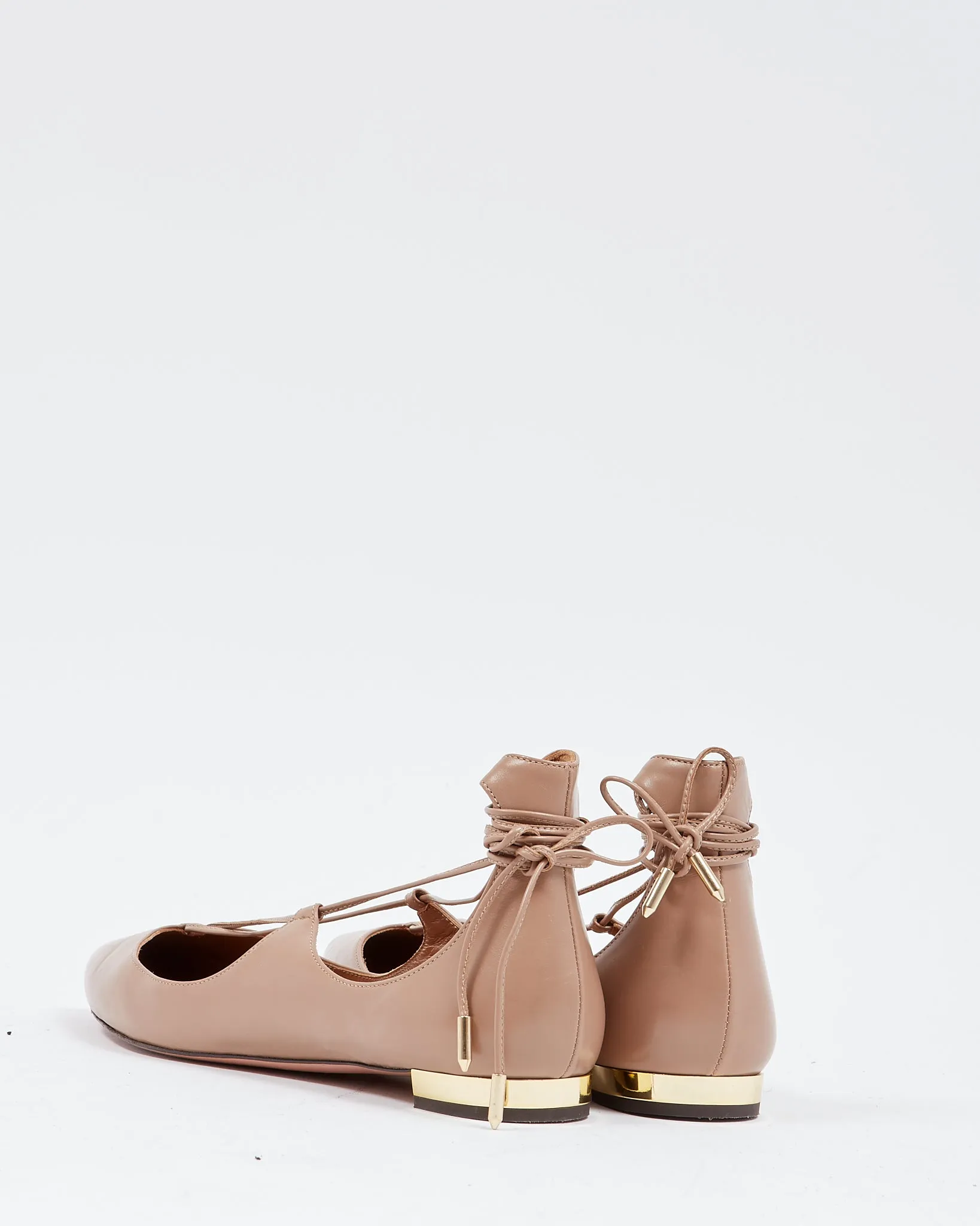 Aquazzura Beige Leather Christy Lace Up Flats - 39.5