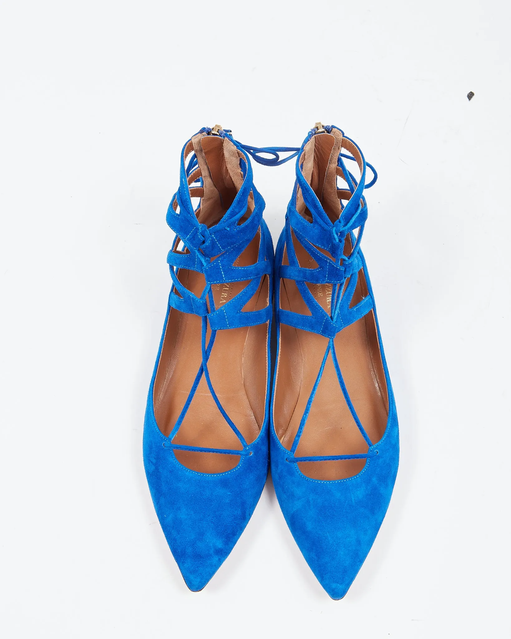 Aquazzura Royal Blue Suede Belgravia Lace Up Flats - 39