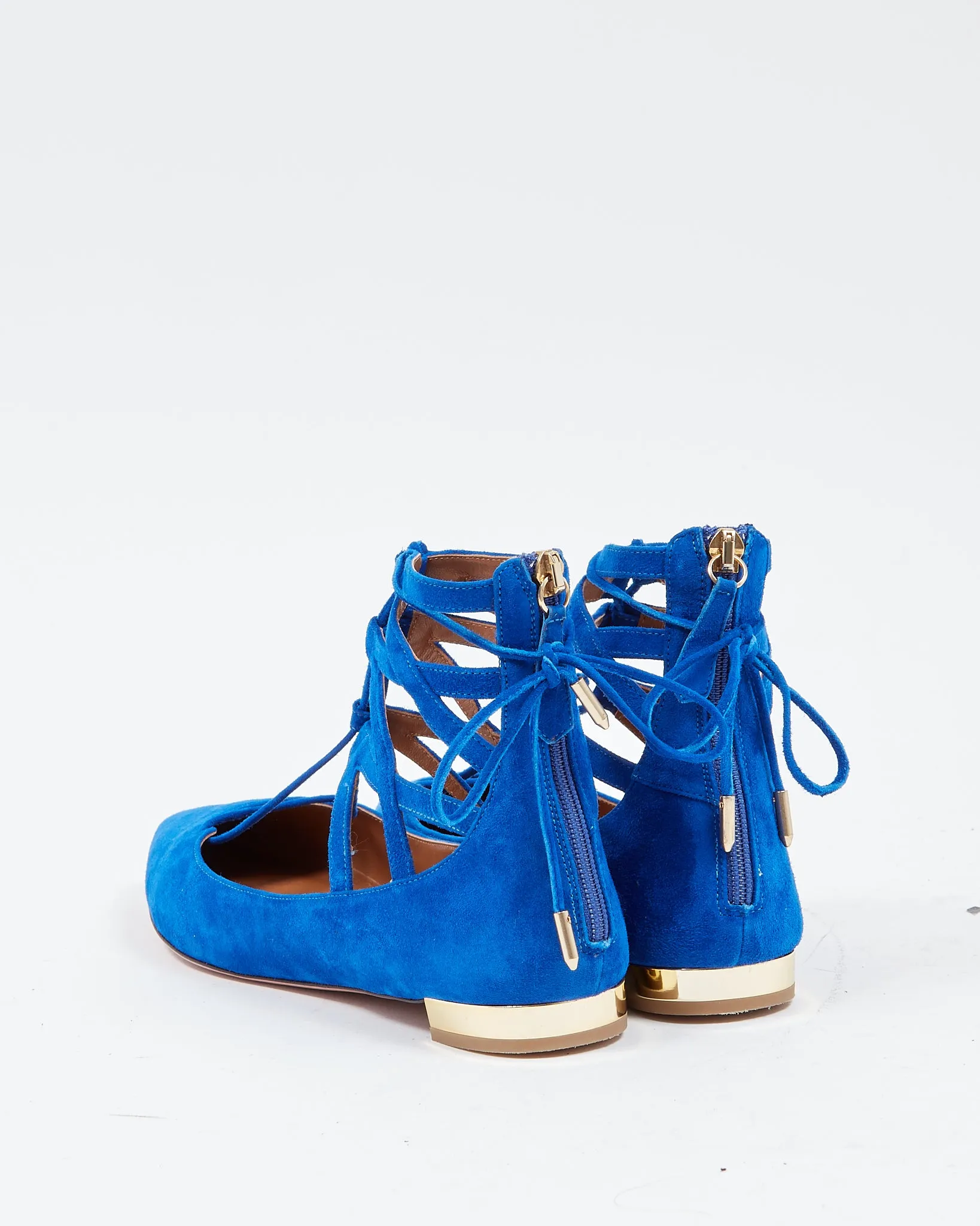 Aquazzura Royal Blue Suede Belgravia Lace Up Flats - 39