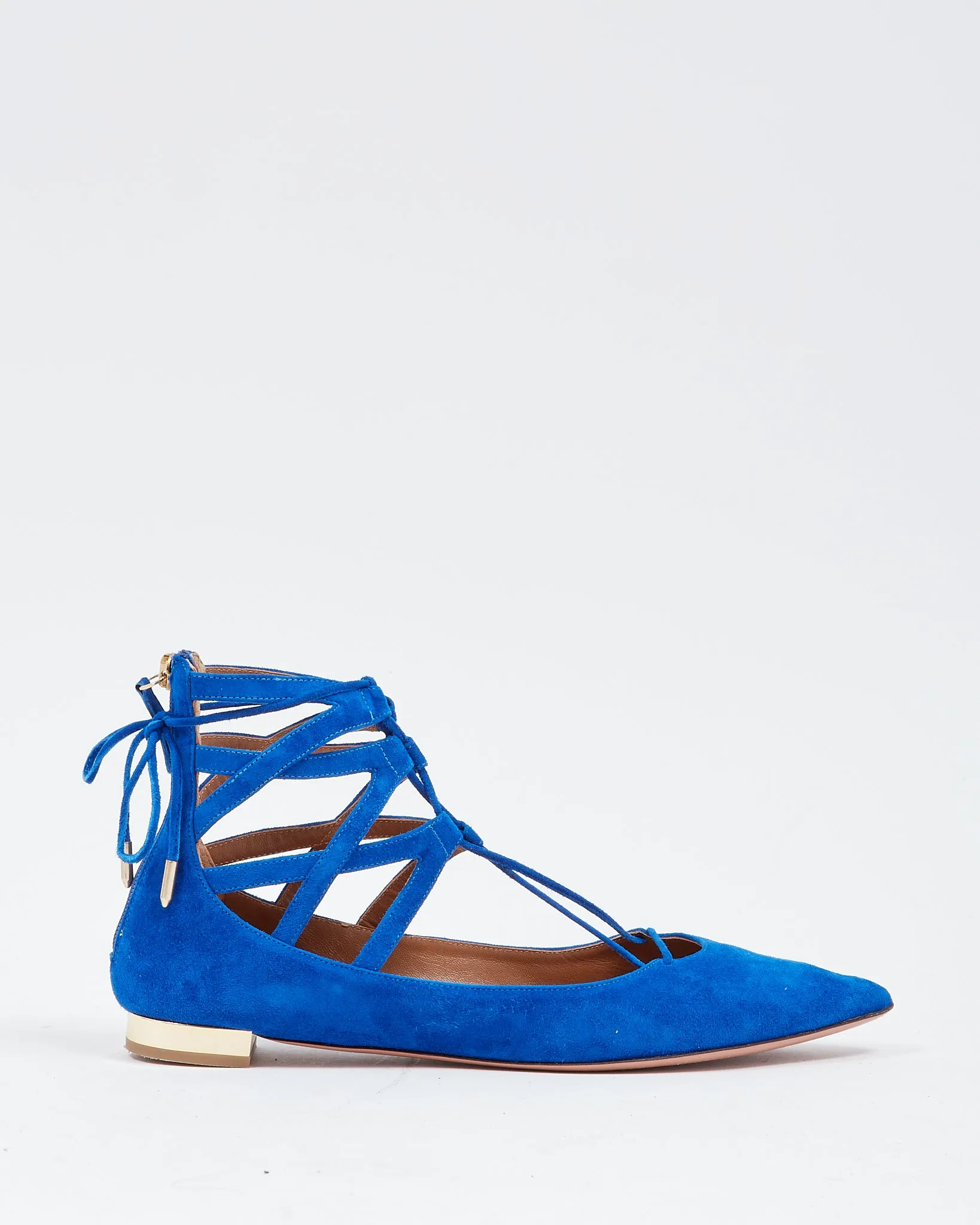 Aquazzura Royal Blue Suede Belgravia Lace Up Flats - 39