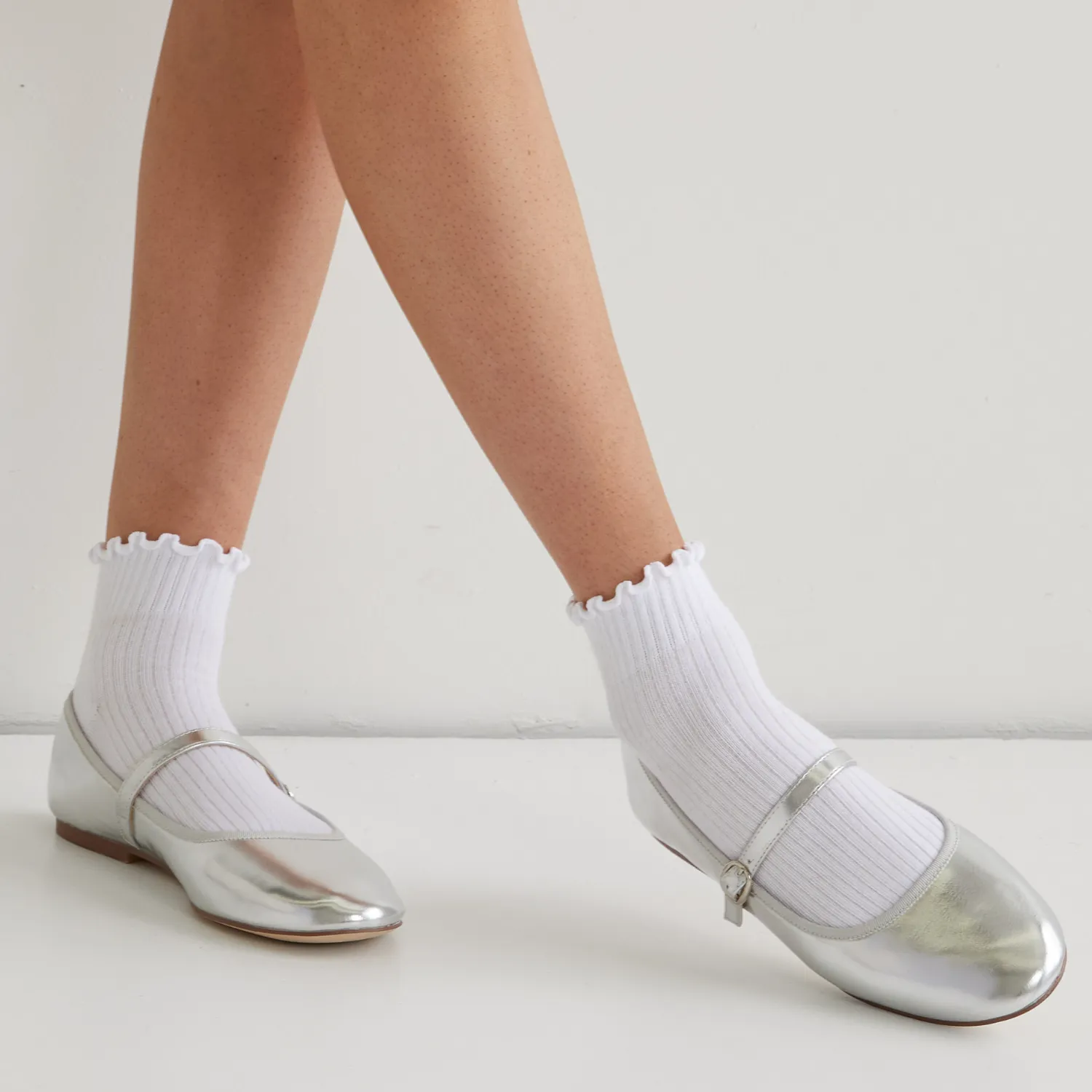 Bambi Mary-Jane Flats - Silver Smooth