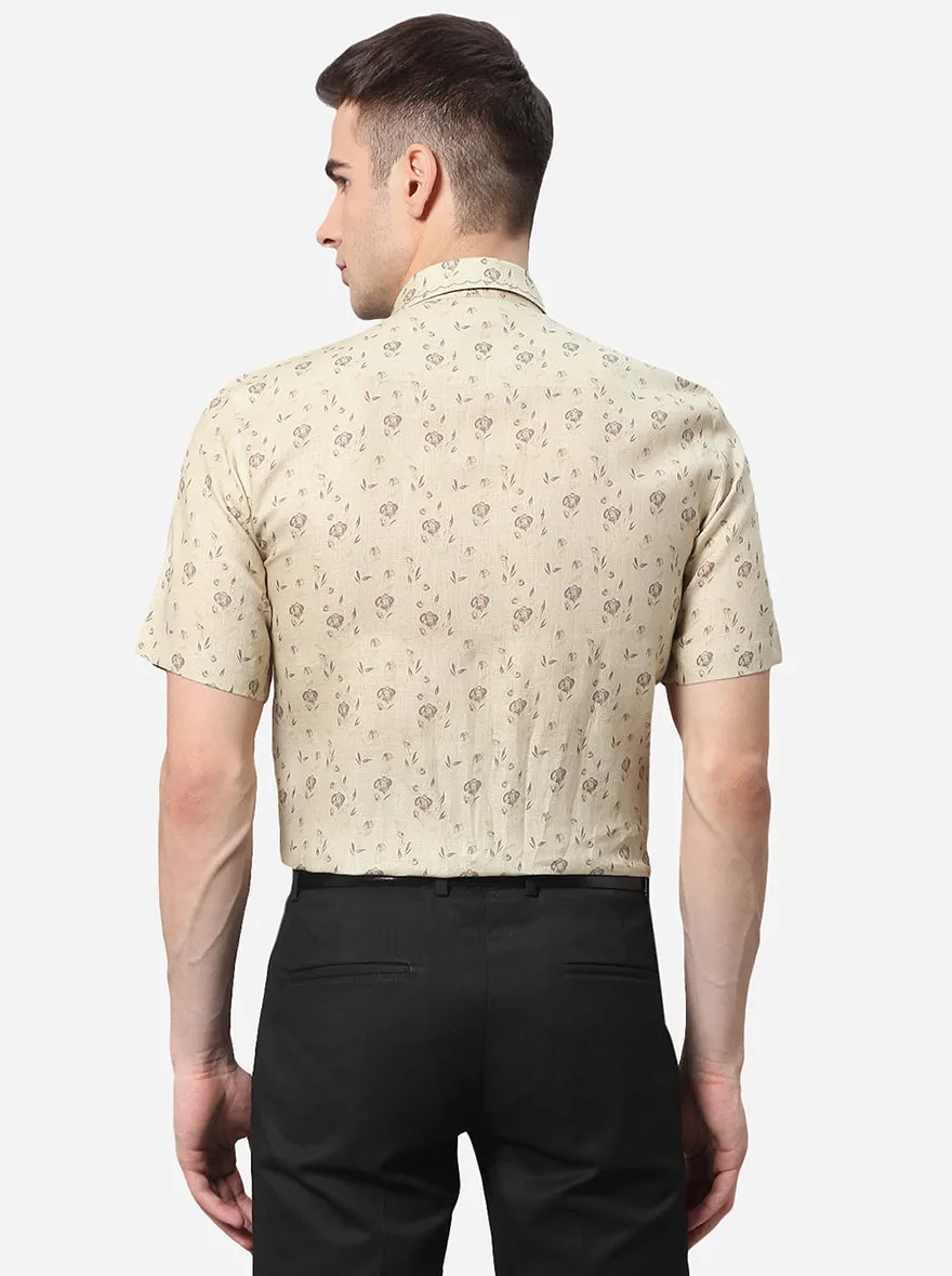 Beige Printed Slim Fit Party Wear Shirt | JB Studio