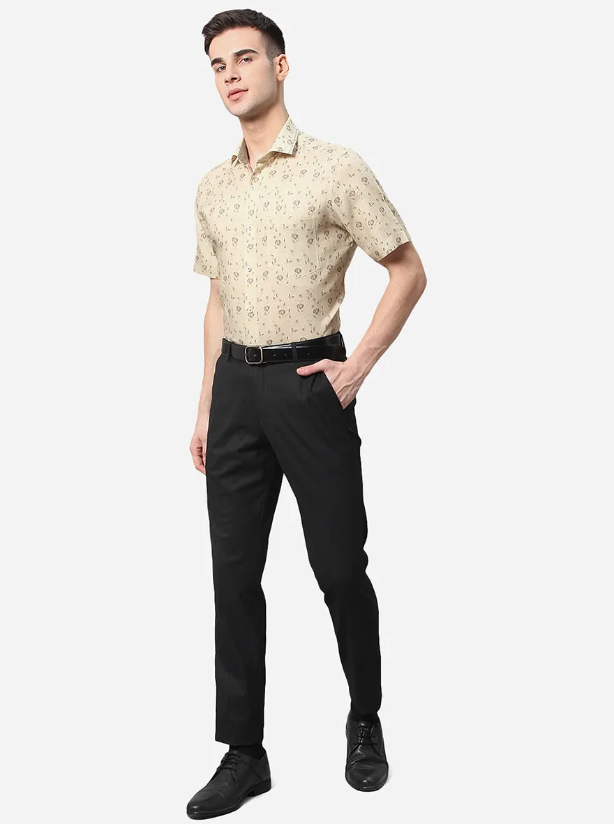 Beige Printed Slim Fit Party Wear Shirt | JB Studio