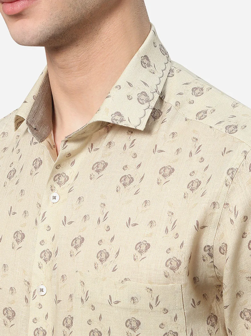 Beige Printed Slim Fit Party Wear Shirt | JB Studio