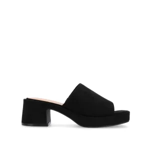 BESSA BLOCK HEELED MULES IN FAUX SUEDE