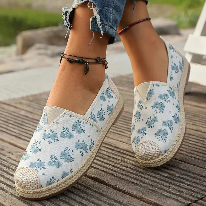 binfenxie  -  Flowers Print Loafers Shoes Women Autumn Slip-On Breathable Canvas Espadrille Shoes Woman Comfort Non-Slip Casual Flats Female