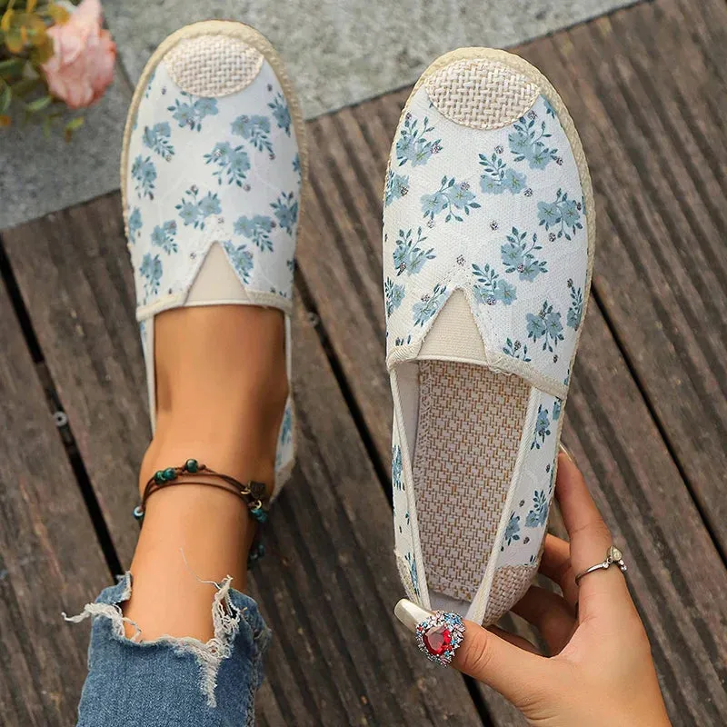 binfenxie  -  Flowers Print Loafers Shoes Women Autumn Slip-On Breathable Canvas Espadrille Shoes Woman Comfort Non-Slip Casual Flats Female