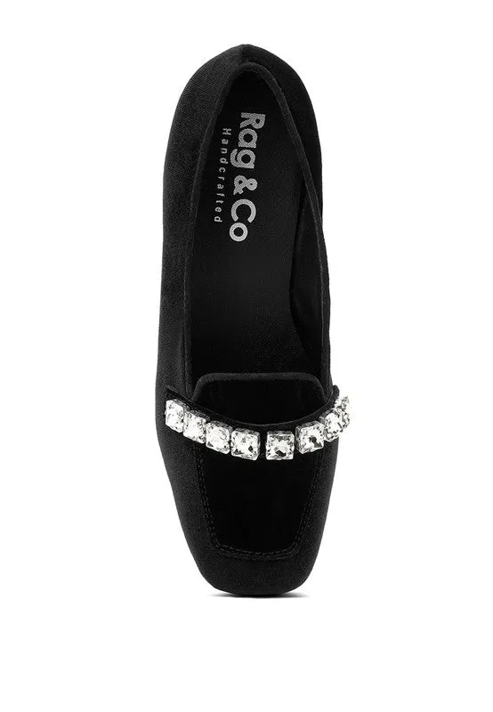 Black Lamington Handcrafted Velvet Diamante Loafers