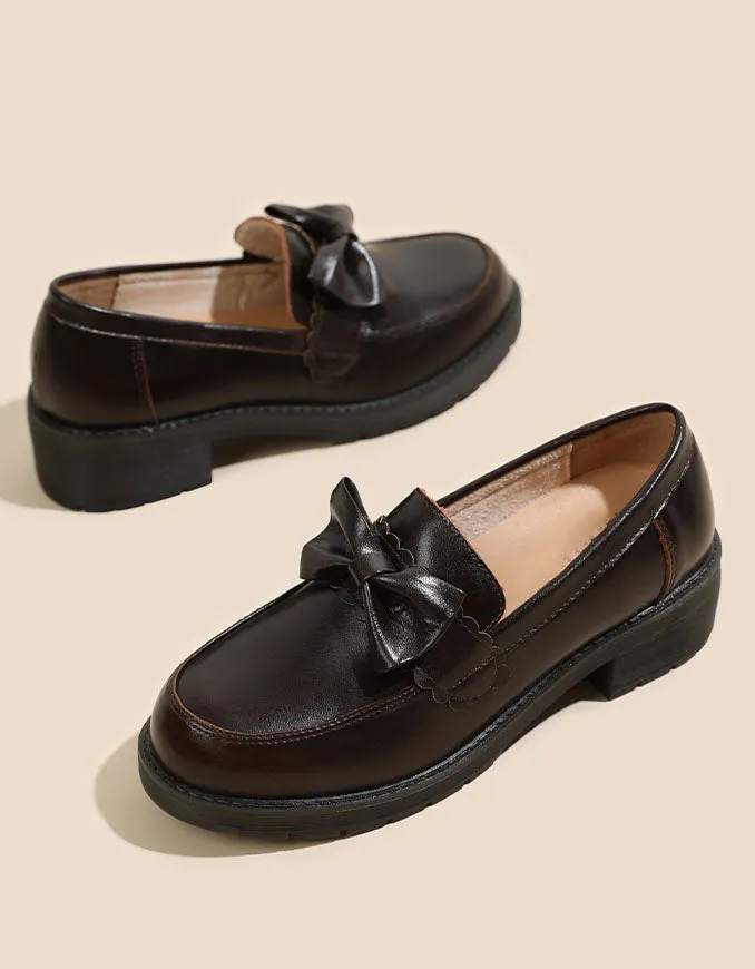 Bowknot British Style Chunky Heel Loafers