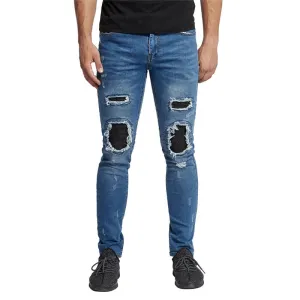 Breathable Slim Fit Men's Patch Ripped Jeans Denim Straight Pants