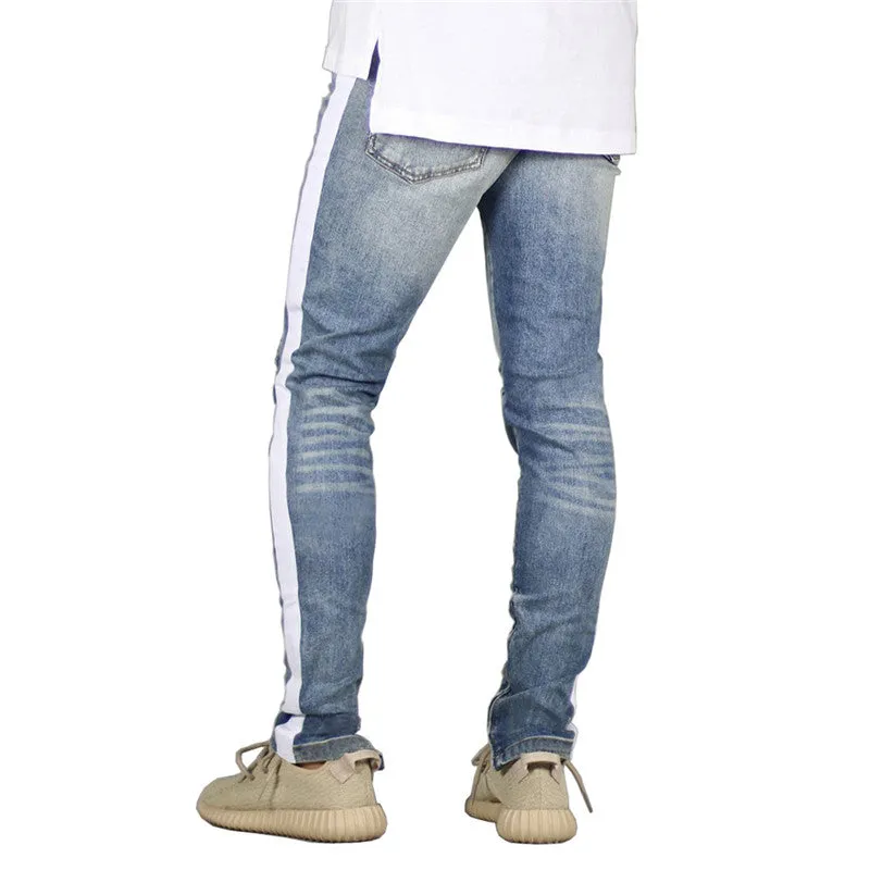 Breathable Straight Pants Mid Waisted Jeans Men's Ripped Jeans