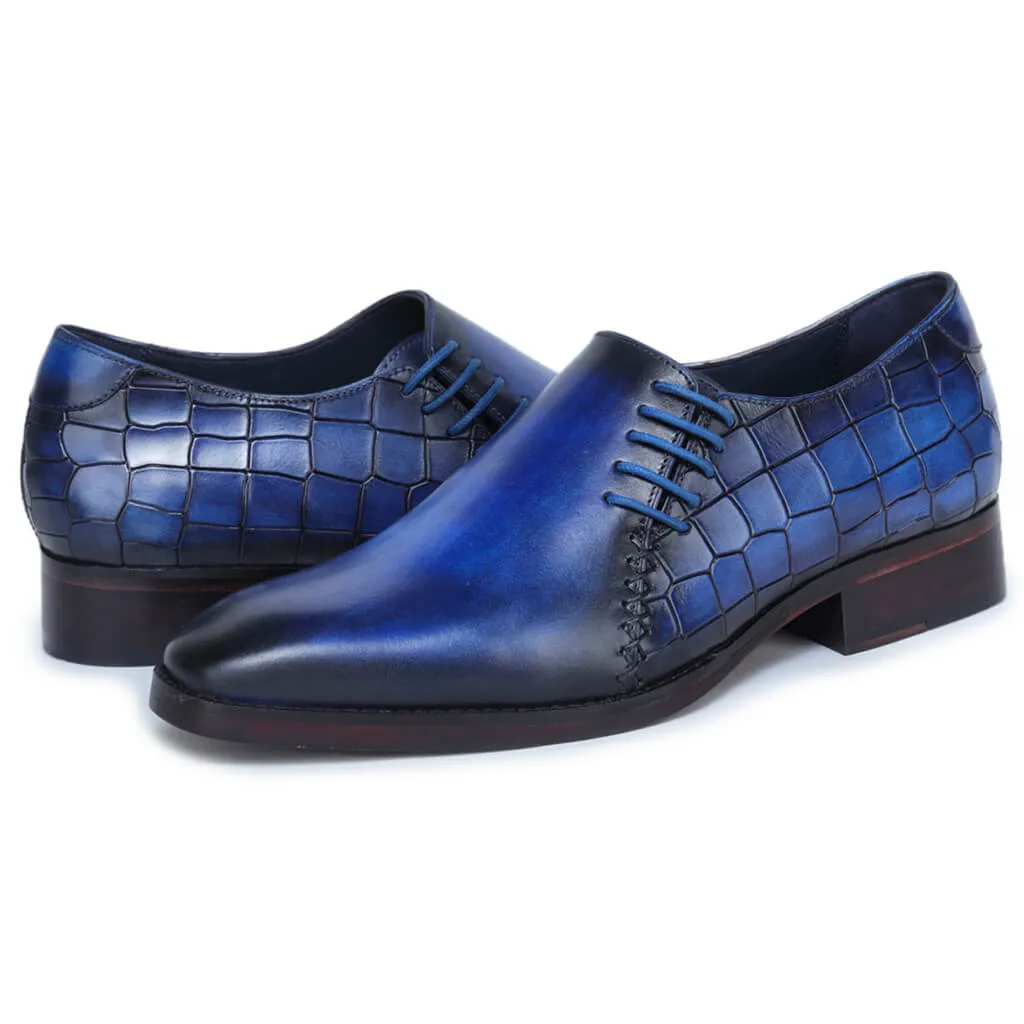 Callahan Comfort Smokey Blue Cut Croco Textured Oxfords