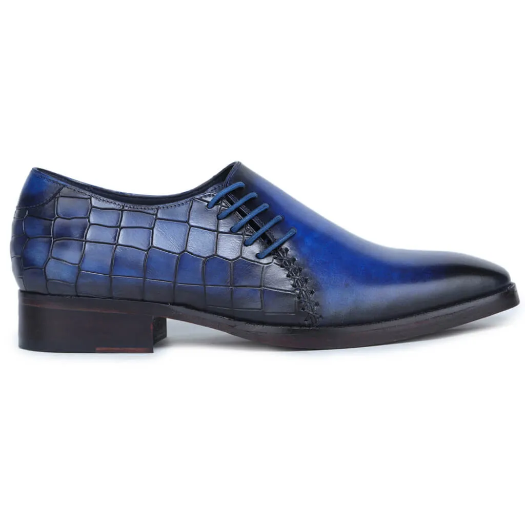 Callahan Comfort Smokey Blue Cut Croco Textured Oxfords