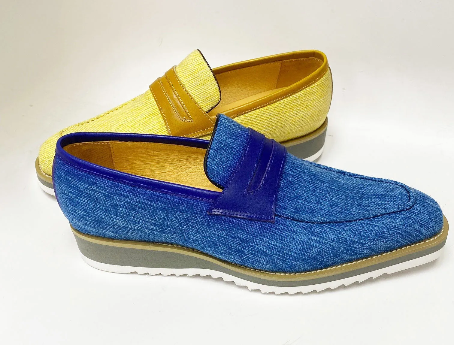 Canvas & Calfskin Slip-On Penny Loafer Mustard