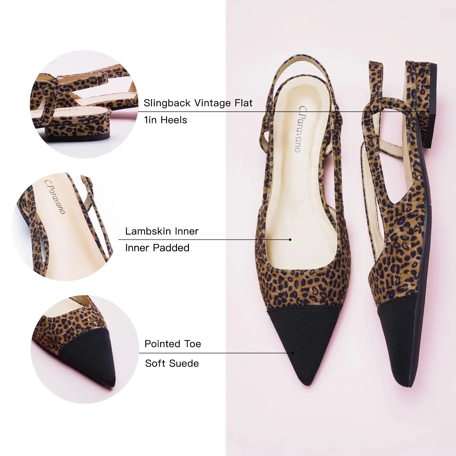 Cap-Toe Prints Slingback Flats (Freya)