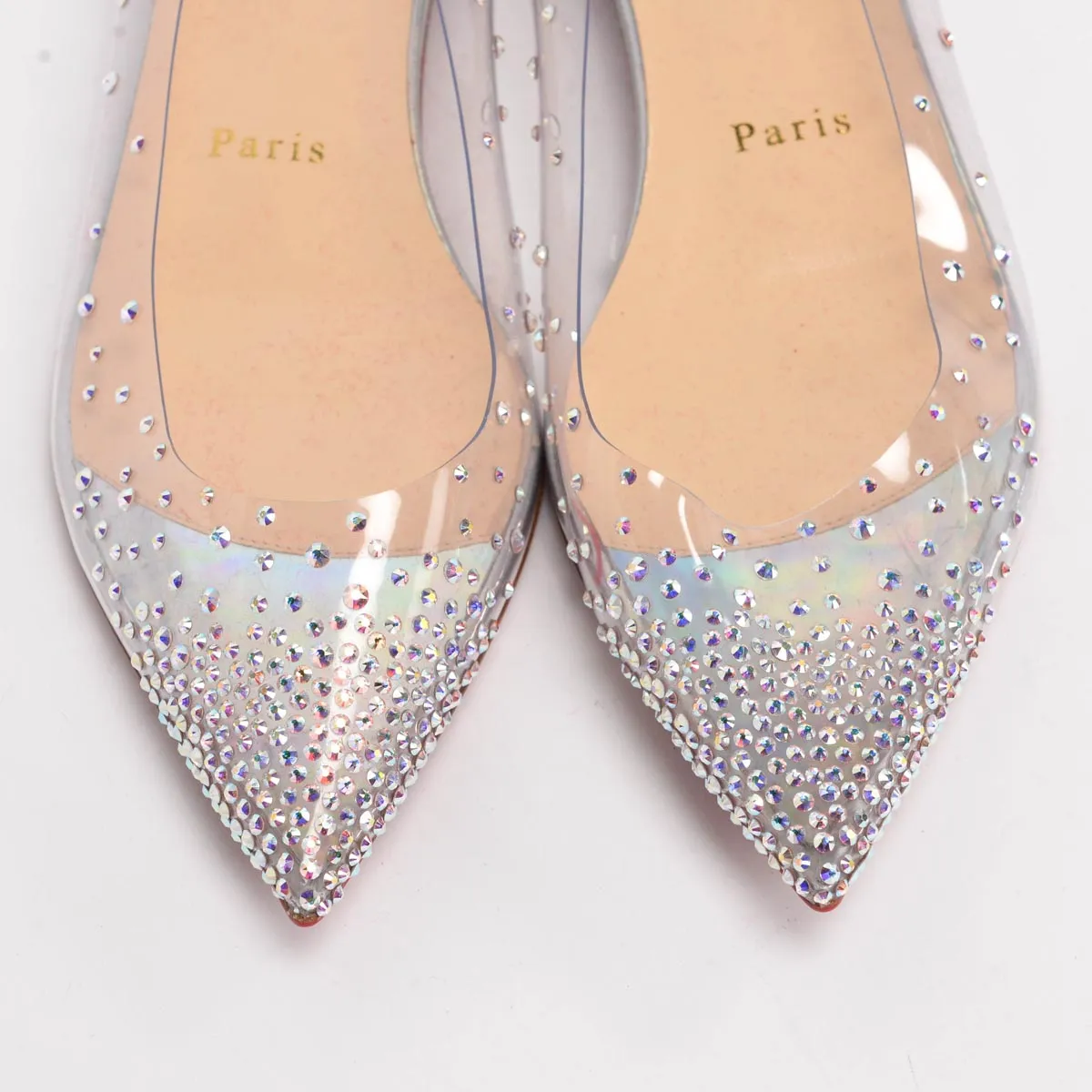 Christian Louboutin Silver Glitter Calfskin & PVC Degrastrass Flats 38.5