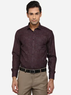 Coffee Brown Printed Slim Fit Party Wear Shirt | Greenfibre