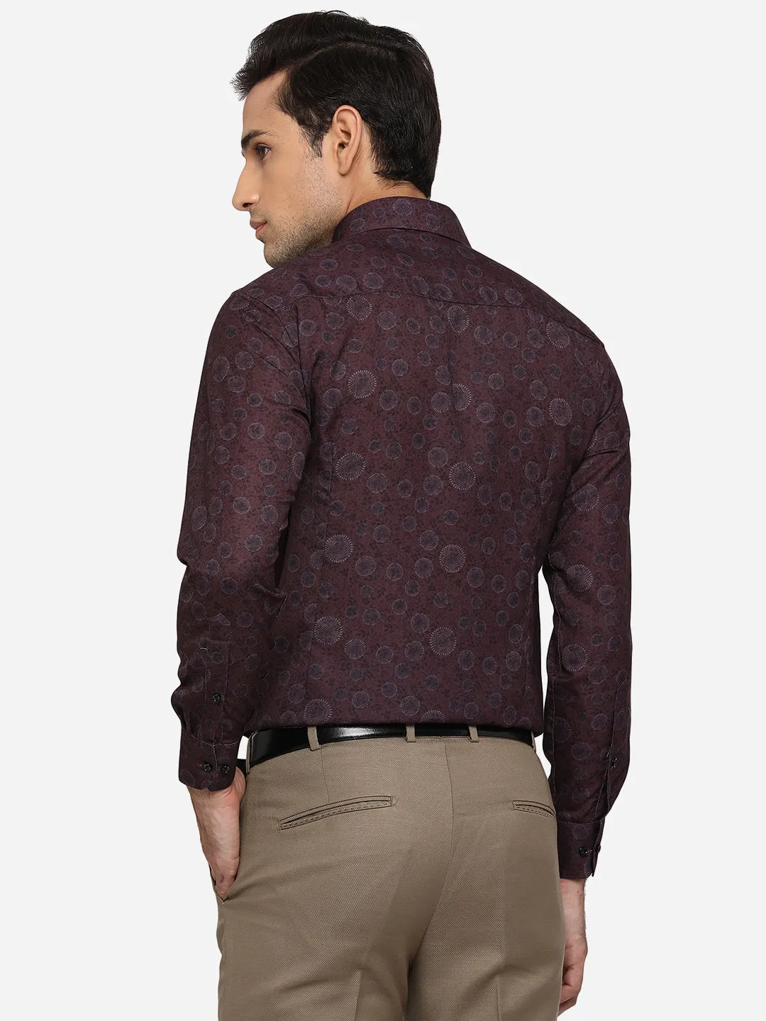 Coffee Brown Printed Slim Fit Party Wear Shirt | Greenfibre