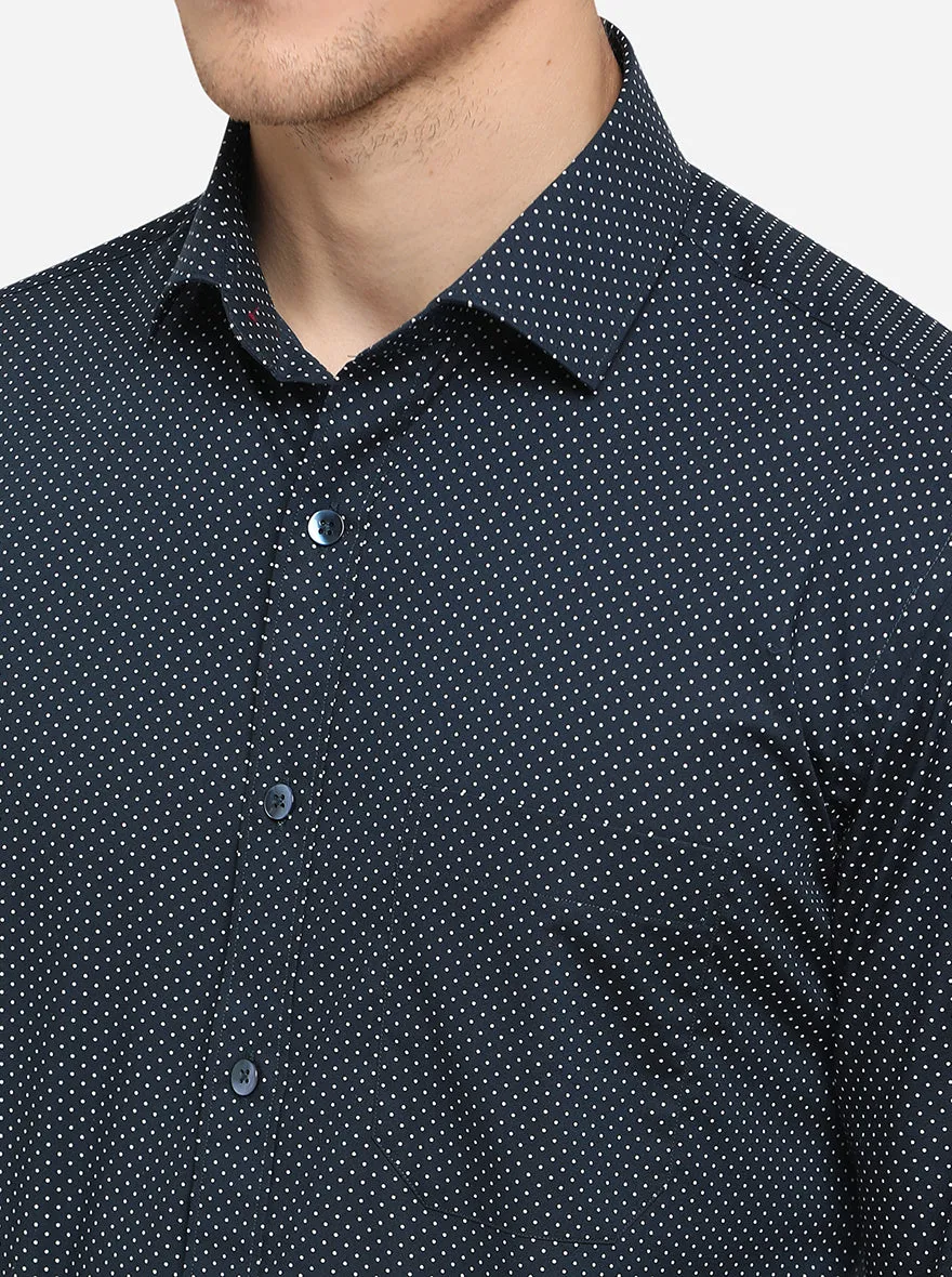 Dark Blue Printed Slim Fit Formal Shirt | Metal