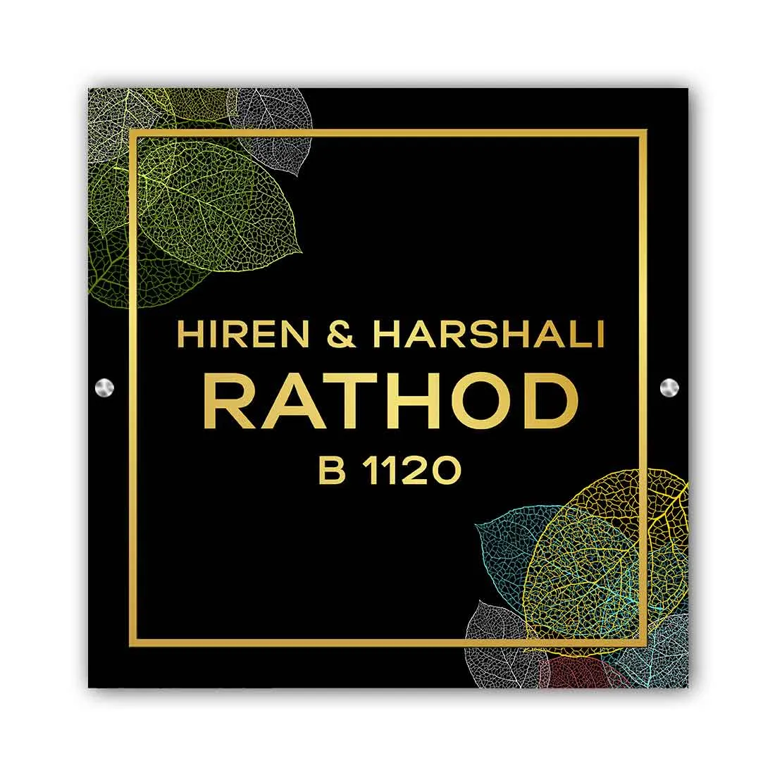 Designer Acrylic Name Plate with Golden 3D Fonts - Square Nameplates for Home