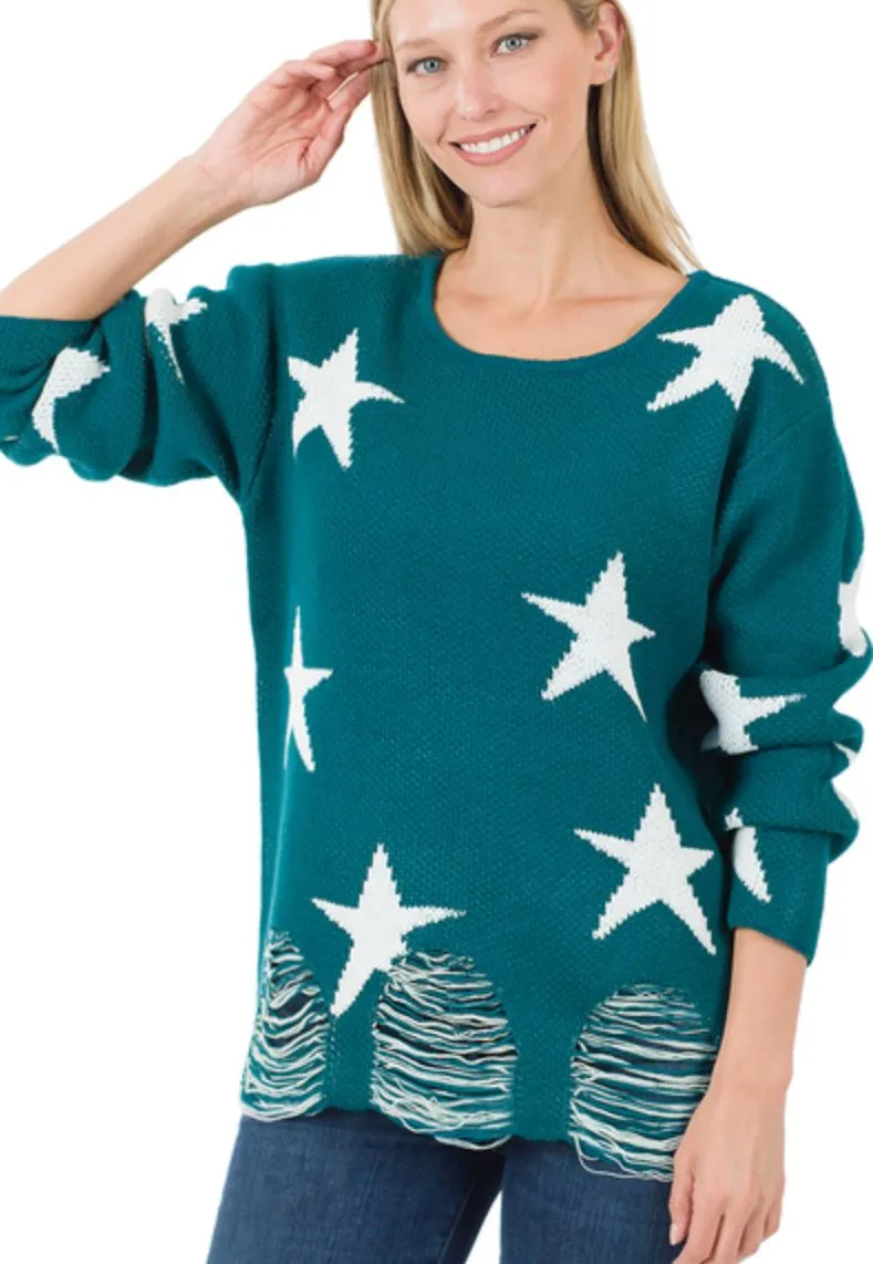 Distressed Star Sweater