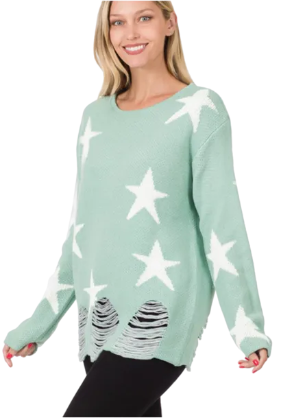 Distressed Star Sweater