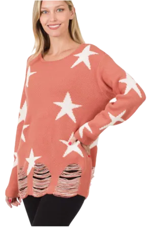 Distressed Star Sweater