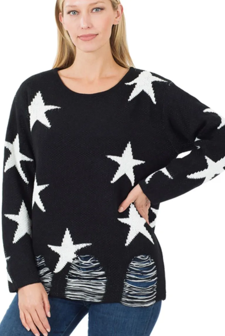 Distressed Star Sweater