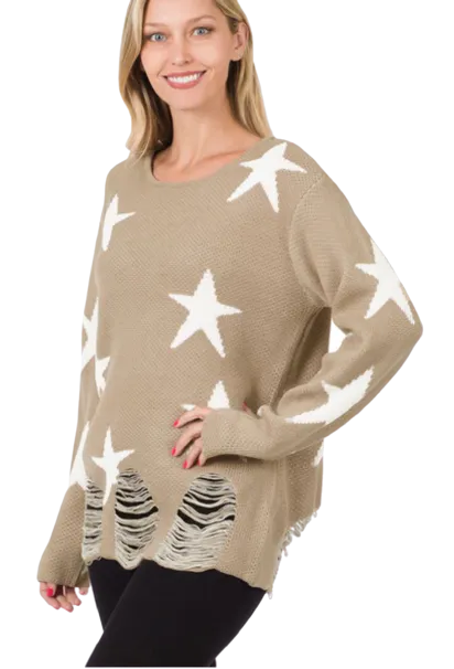 Distressed Star Sweater