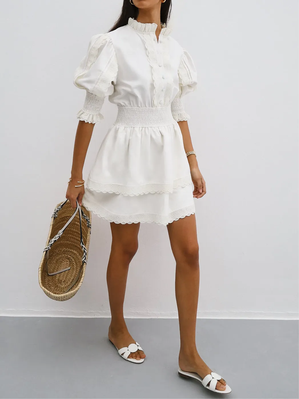 Elann Frill Cotton Dress | White