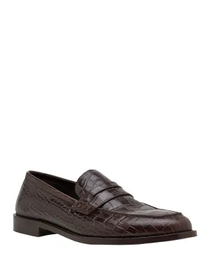 Embossed Croc Penny Loafer in Brown