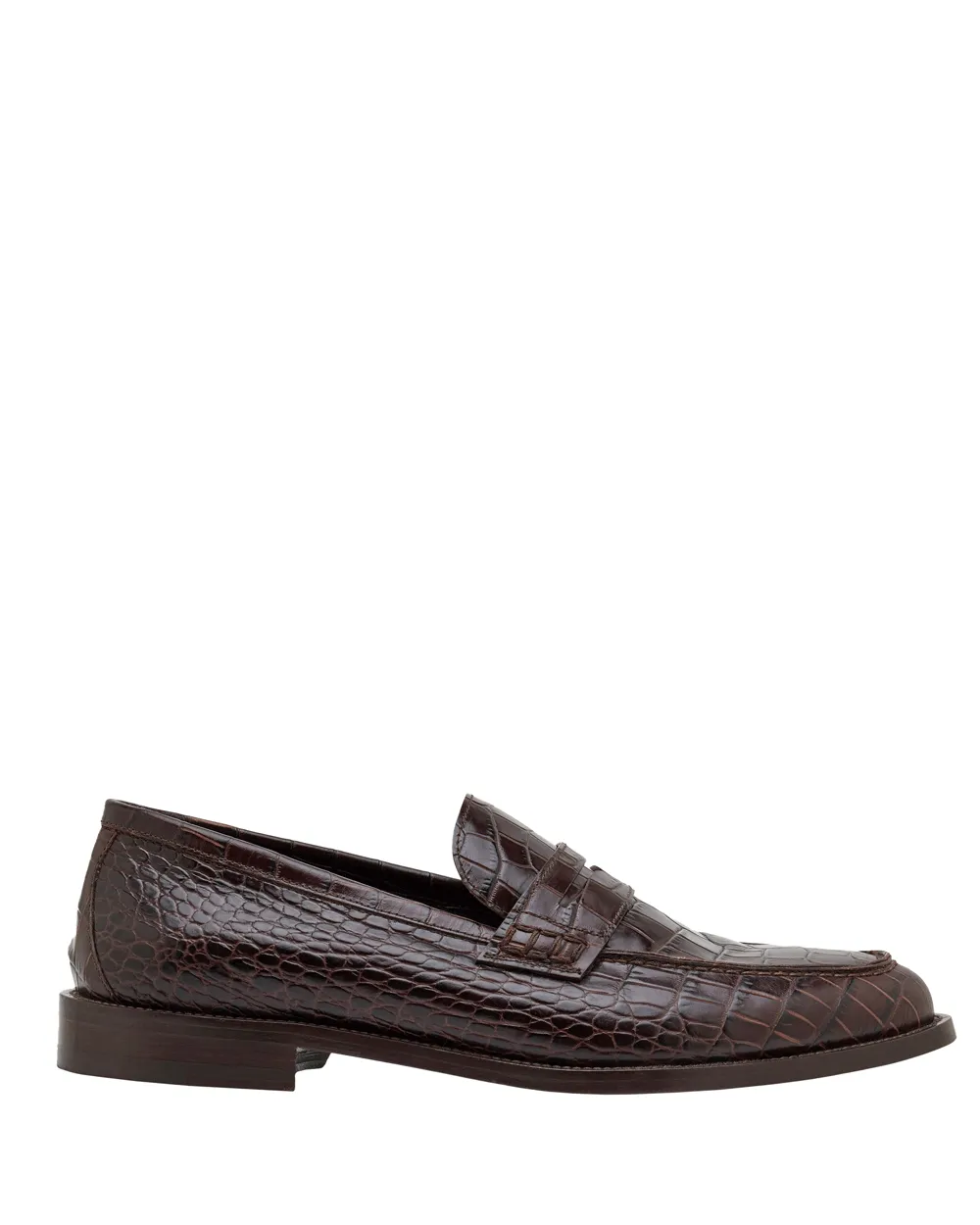 Embossed Croc Penny Loafer in Brown