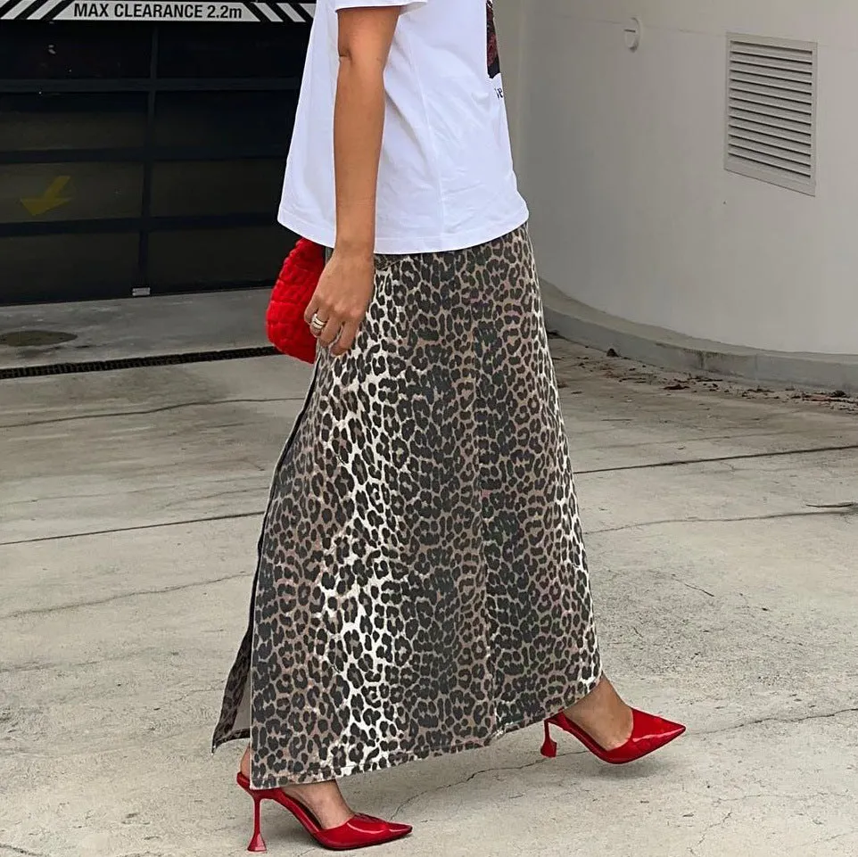 Fashion Cotton Leopard Print Ankle-Length Straight Skirt