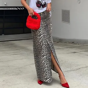 Fashion Cotton Leopard Print Ankle-Length Straight Skirt