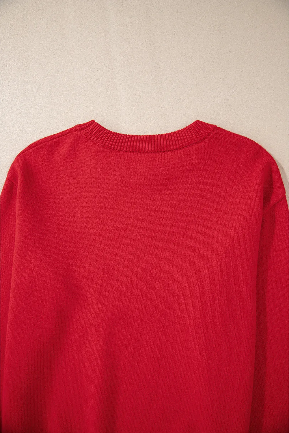 Fiery Red Pearl Beaded Merry Casual Sweater