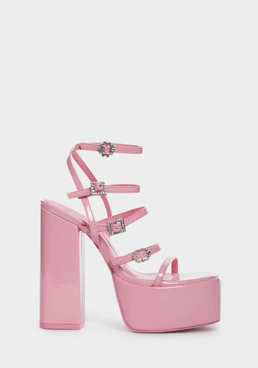 Flawless Strappy Heeled Platform Sandals - Pink