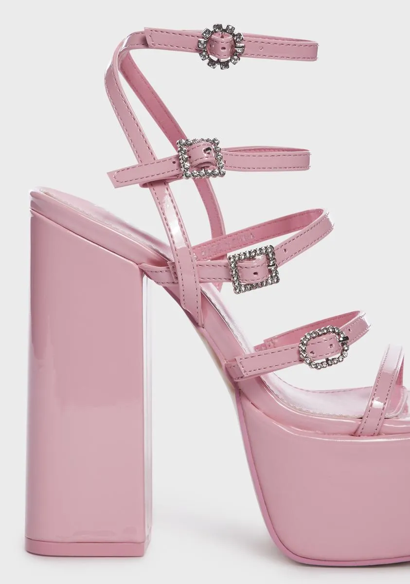 Flawless Strappy Heeled Platform Sandals - Pink