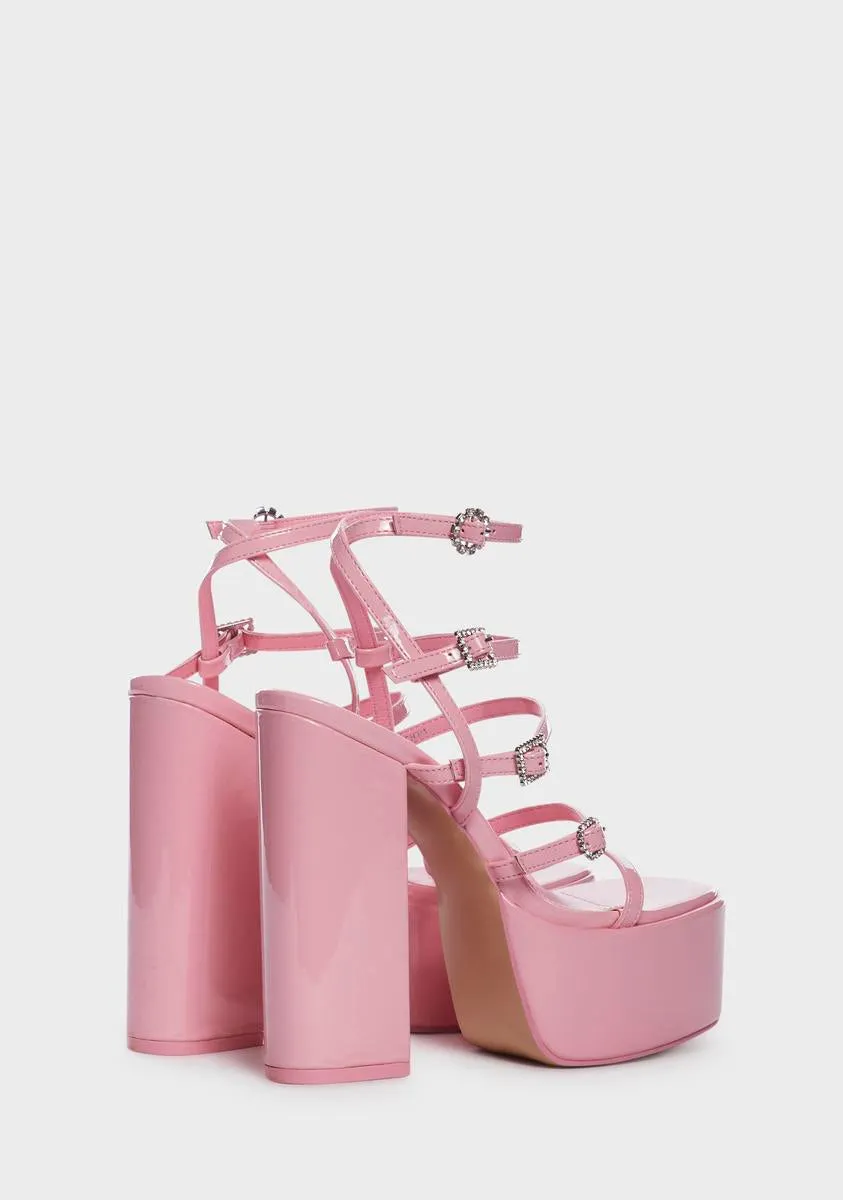 Flawless Strappy Heeled Platform Sandals - Pink