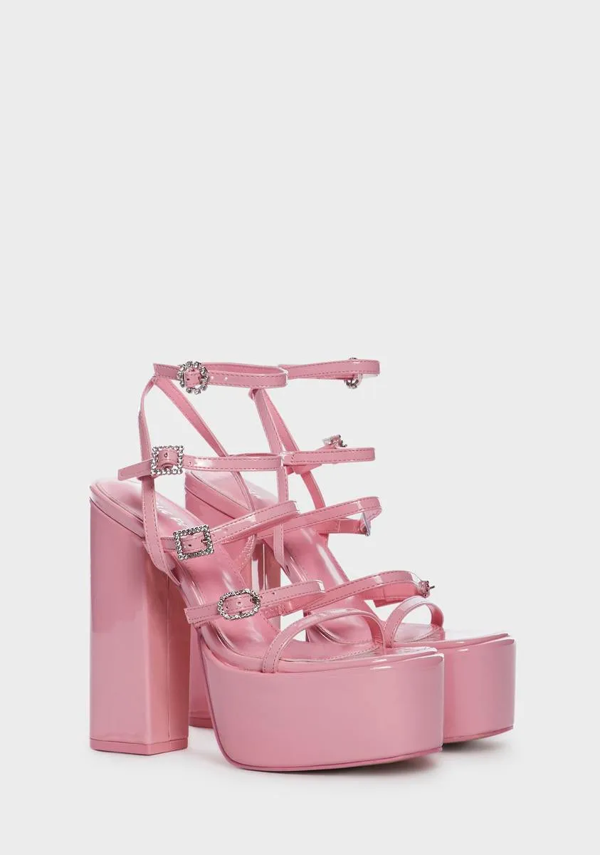 Flawless Strappy Heeled Platform Sandals - Pink