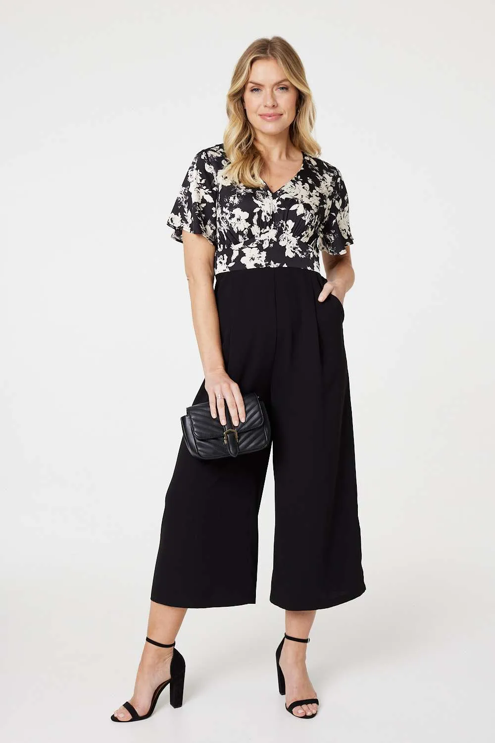 Floral Block Print Wide Leg Jumpsuit