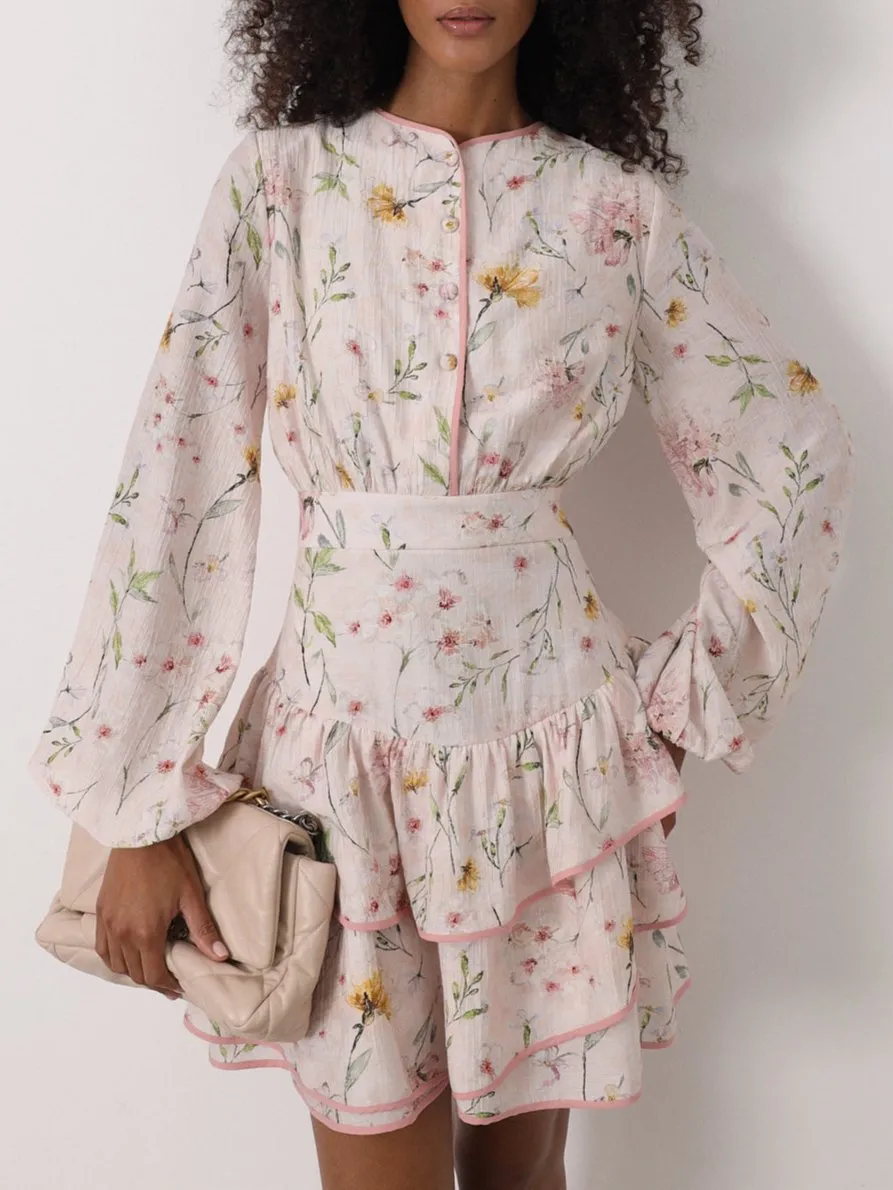 Florence Floral Tiered Day Dress | Cream