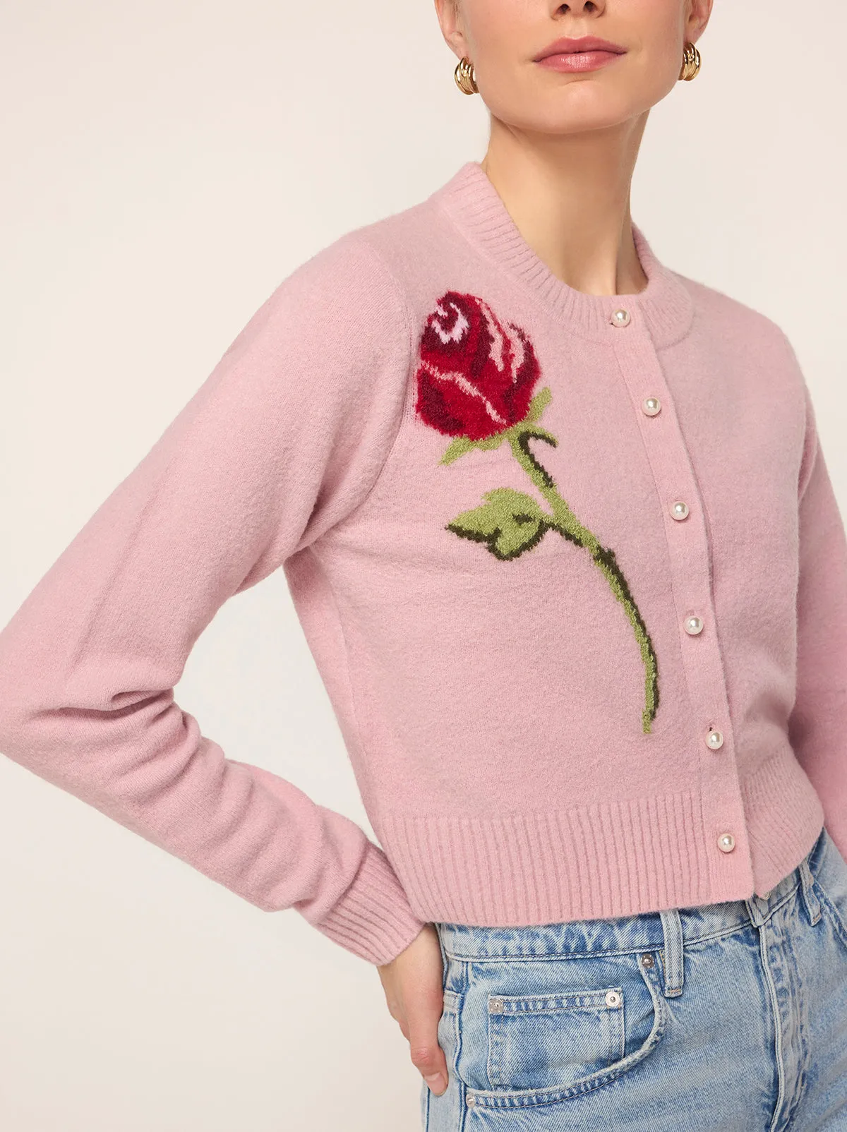 Ginnie Pink Rose Embroidered Cardigan