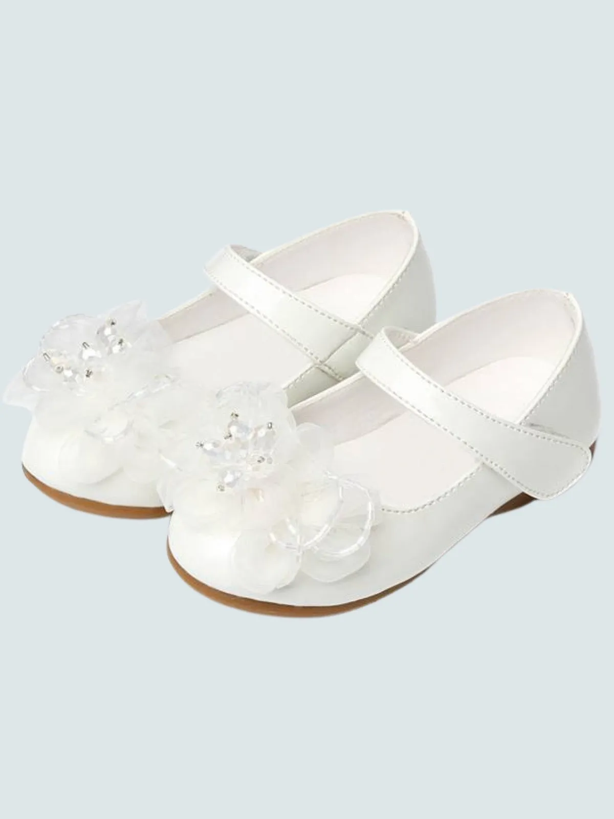 Girls Little Flower Vegan Patent Leather Flats By Liv and Mia