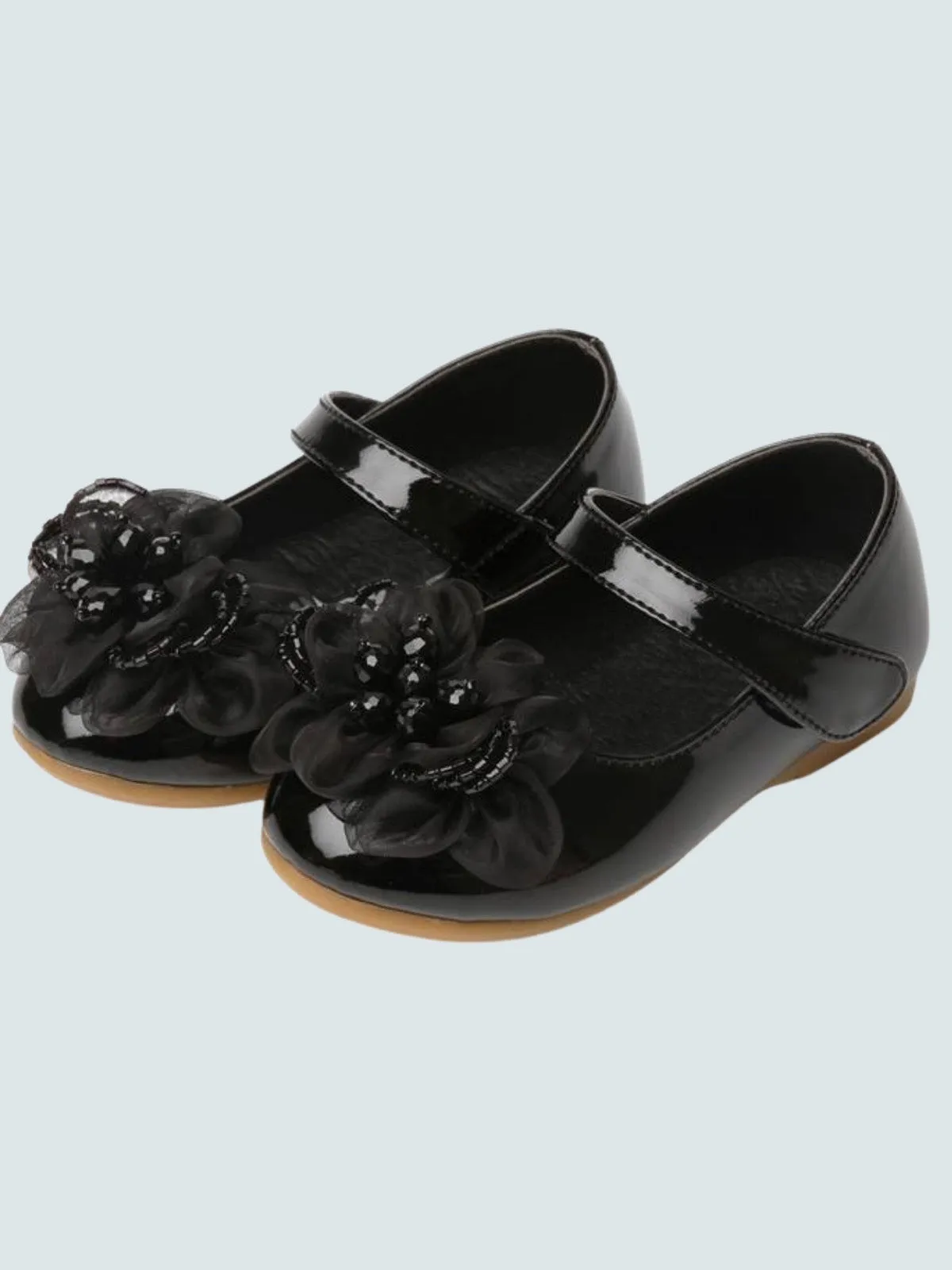 Girls Little Flower Vegan Patent Leather Flats By Liv and Mia