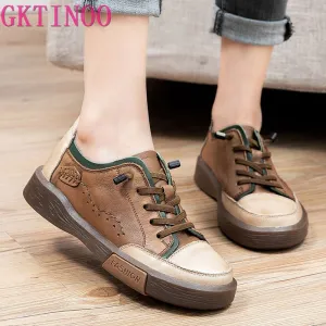 GKTINOO Women Casual Shoes Fashion Breathable Genuine Leather Shoes Sneakers Women Flat Shoes Female Footwear